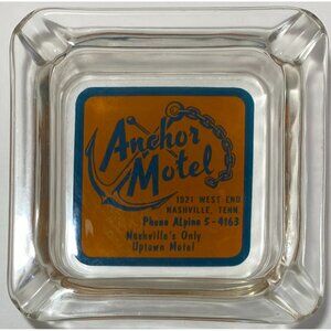 Vintage Anchor Motel Nashville Tennessee Blue Orange Clear Ashtray Souvenir